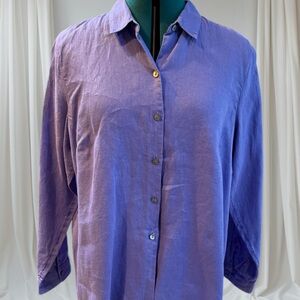 J.Jill Size Large PETITE Purple Women's Button Down Linen Shirt